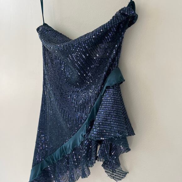 Free People Taylor Sequin Tube Top Blue Asymmetrical Strapless Top, Size Medium - Picture 6 of 11